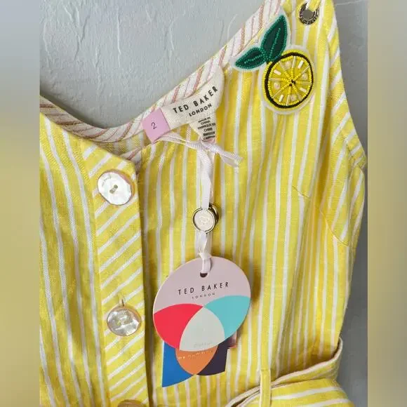 Ted Baker yellow stripe summer sundress dress 2 NEW - Picture 9 of 11